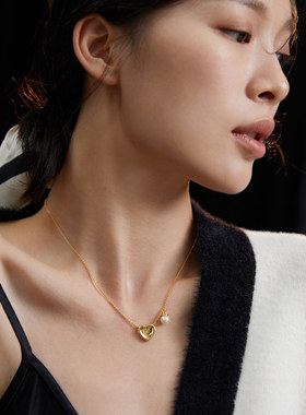 珍珠爱心项链金色法式浪漫双面可戴女气质高级感小众设计感锁骨链