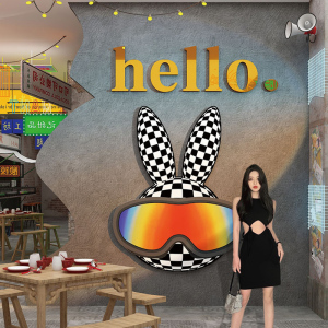 烧烤店装饰创意墙面壁画网红小酒馆吧台饭店拍照区布置工业风复古