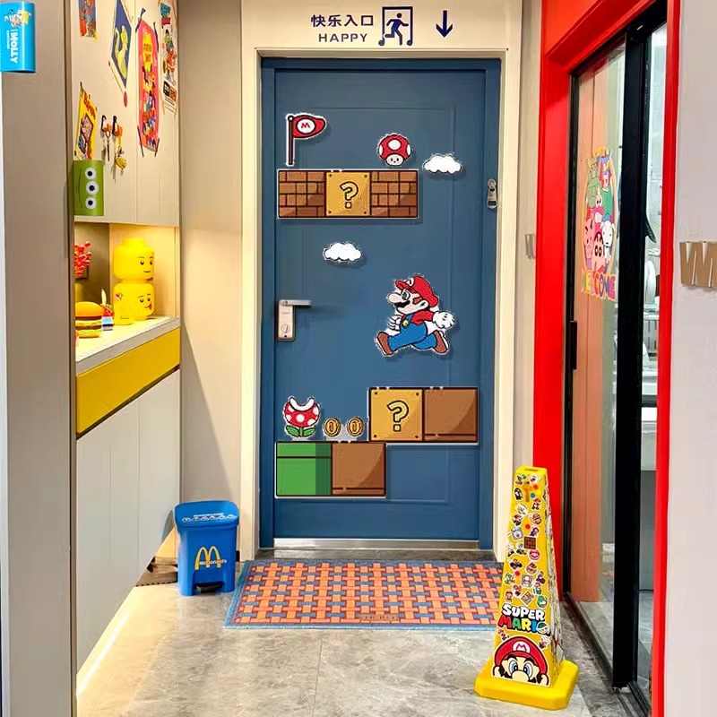 马里奥墙面装饰儿童房间门上遮丑贴纸布置男孩卧室床头改造小物件