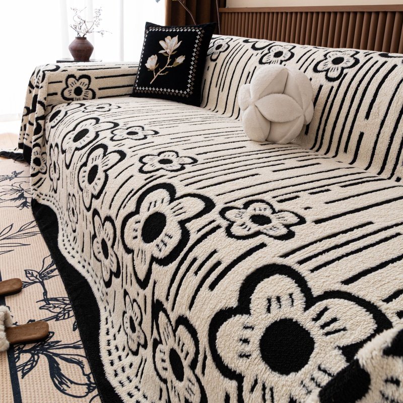 北欧风花朵图案舒棉绒沙发套万能通用防猫抓沙发巾高级感盖布毛绒,居家布艺,沙发套,淘宝优惠券,粉丝福利购,淘宝优惠卷