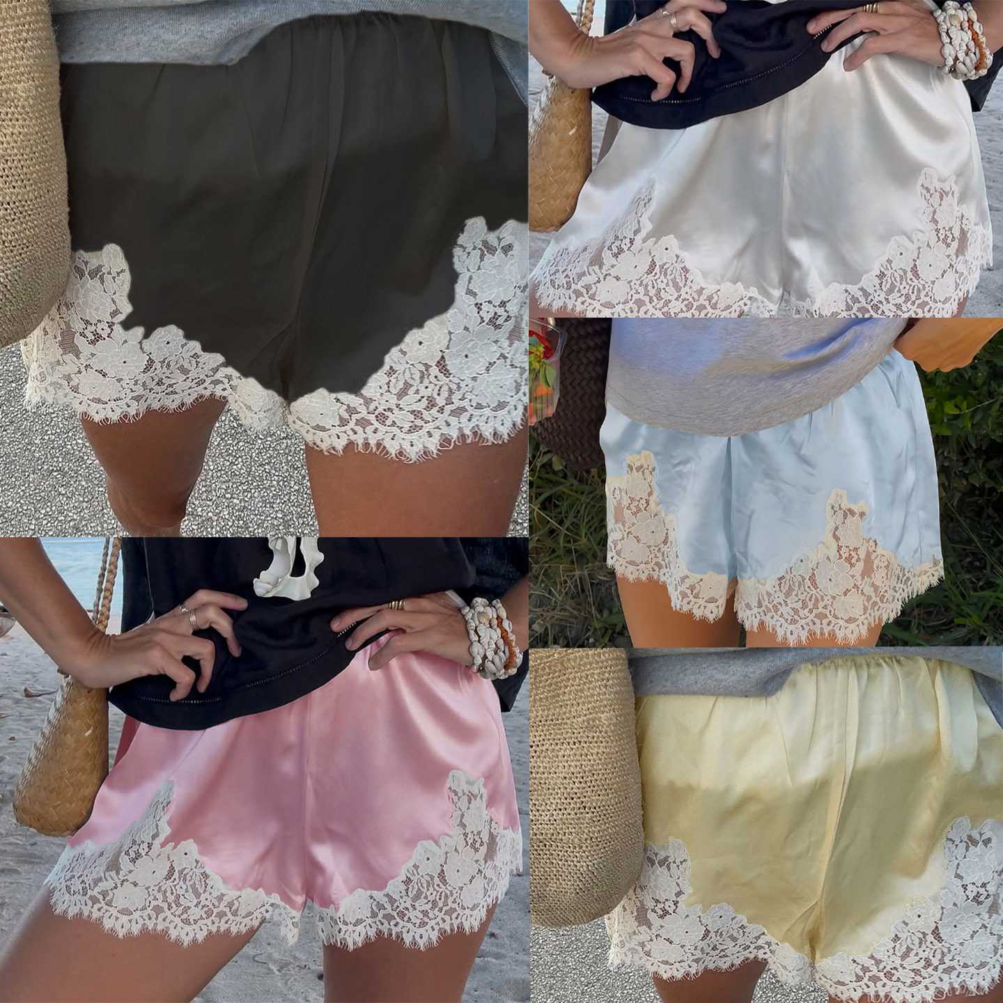 Lace lace wide leg shorts 2025欧美秋季新款蕾丝花边阔腿短裤