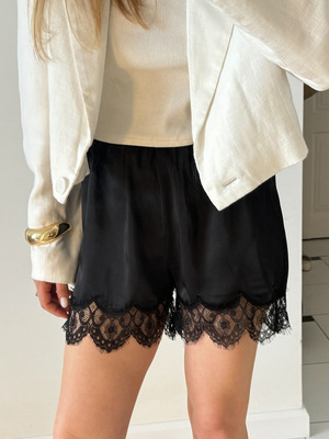 Autumn Lace Trim Wide-Leg Shorts 欧美秋季蕾丝花边阔腿短裤