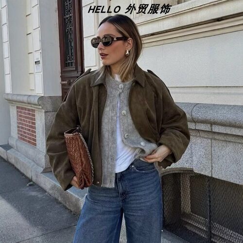 Fashionable Suede-Texture Jacket 时尚绒面质感飞行员夹克外套
