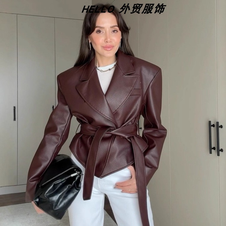 Motorcycle-style Cool Strap Leather Jacket 机车绑带皮衣外套图片