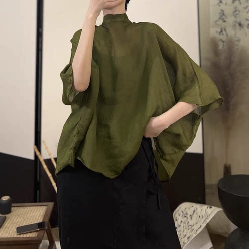 文艺设计轻薄后系带宽松小衫
