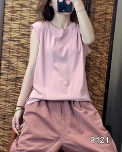 纯棉吊带背心女外穿夏宽松休闲百搭打底西装 T恤上衣 内搭圆领无袖