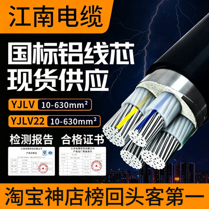 YJLV江南电缆国标铝芯铠装2 3 4芯5平方电线户外专用工地电力线缆