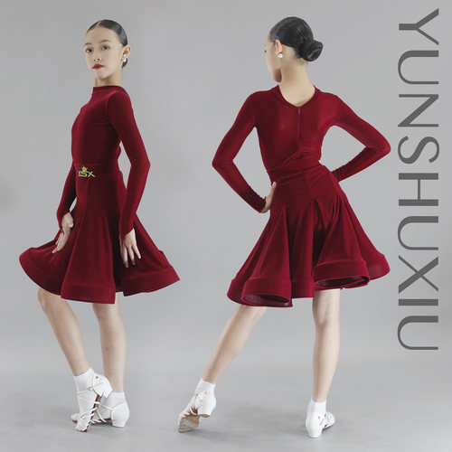 YSX 云舒袖拉丁专业标准比赛服超薄仿英国绒酒红色四面弹多色显瘦
