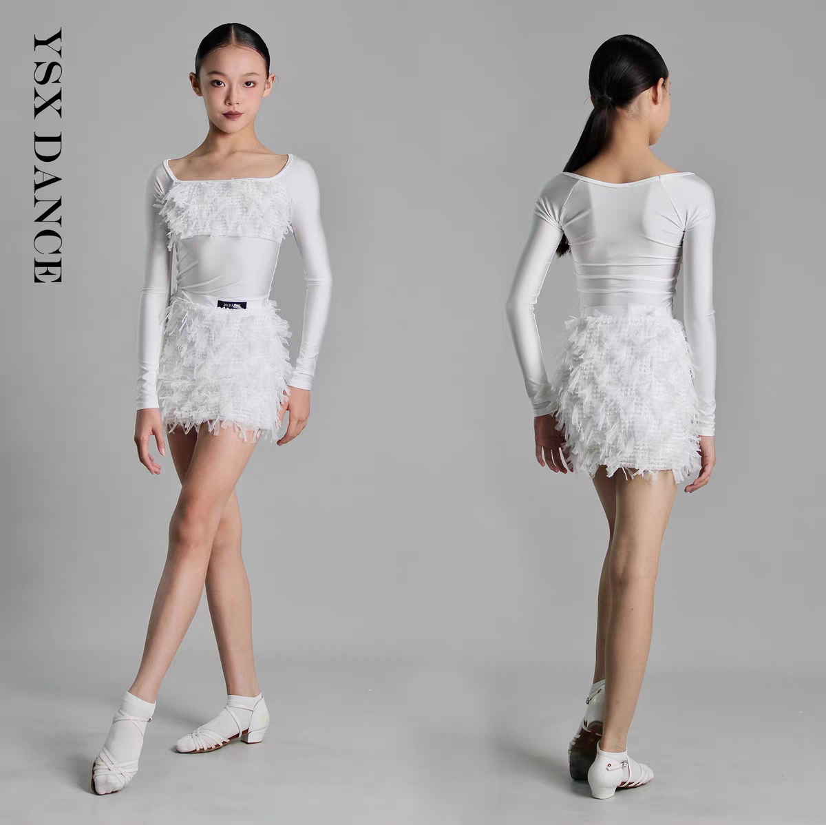 YSX云舒袖儿童拉丁舞服练功服网纱拼接仙女蛋糕裙分体套装含发带