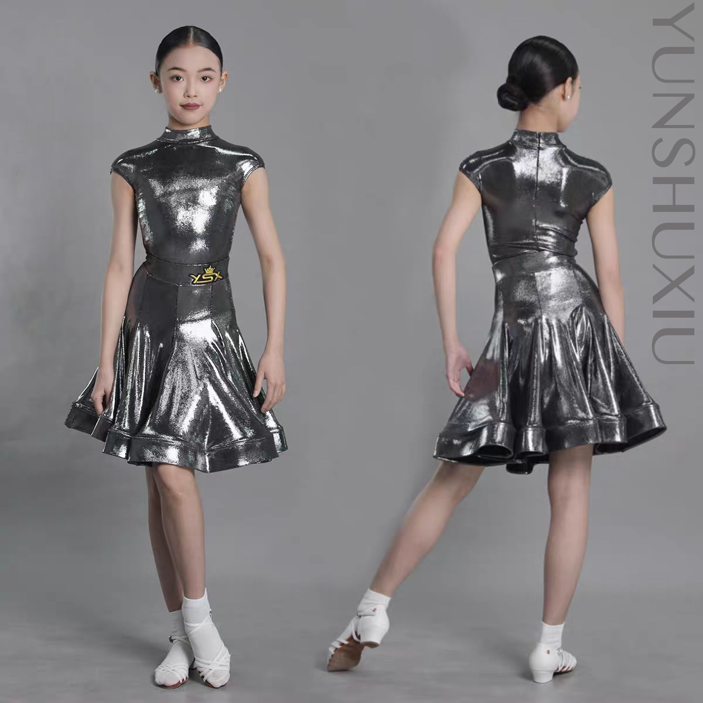 YSX 云舒袖|拉丁舞赛服考级服鱼骨大裙摆高弹银丝线包肩袖分体