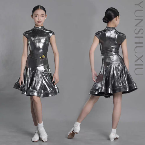 YSX 云舒袖|拉丁舞赛服考级服鱼骨大裙摆高弹银丝线包肩袖分体