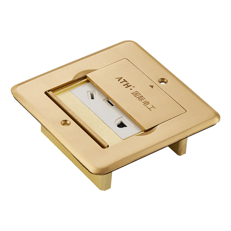 国际电工五孔地插座 加厚抗压全铜防水双开门隐藏5孔地板地面插座