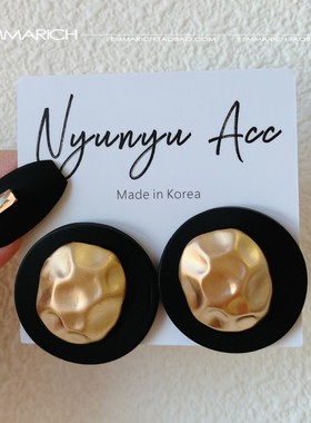 韩国东大门复古气质黑色磨砂不规则金属纽扣耳环女夸张大圆圈耳钉