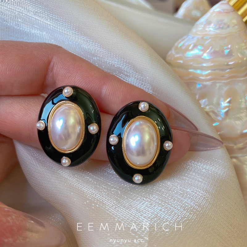 复古vintage港风气质黑色珐琅珍