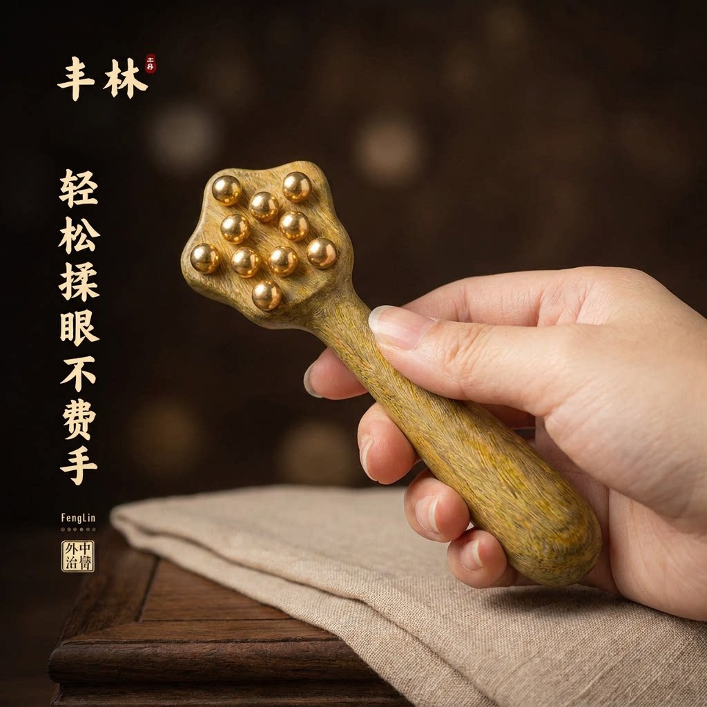 绿檀黄铜九珠按摩耙面部按摩肩颈按摩点穴按摩省力按摩工具