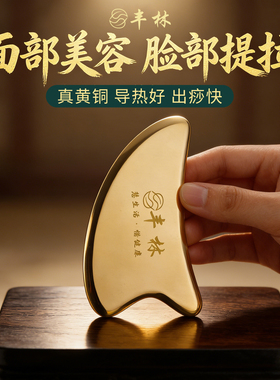 丰林纯黄铜刮痧板面部脸部美容法令纹二合一刮脸板海豚眼部拨筋棒