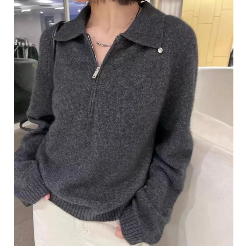 简约时尚插肩袖POLO领半拉链山羊绒衫女宽松慵懒百搭洋气打底毛衣,女装/女士精品,毛针织衫,淘宝优惠券,粉丝福利购,淘宝优惠卷