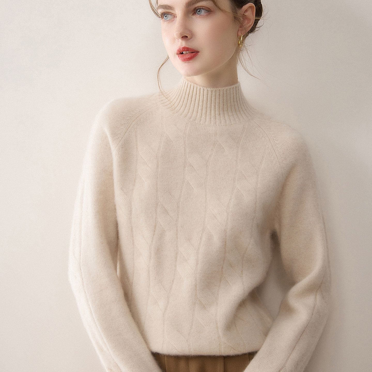 简约风半高领加厚100%山羊绒衫女套头麻花针织毛衣保暖显瘦打底衫,女装/女士精品,羊绒衫,淘宝优惠券,粉丝福利购,淘宝优惠卷