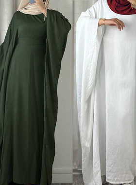 阿拉伯马来民族风沙特迪拜保守长裙大摆纯色蝙蝠袖长袍Arab Robe