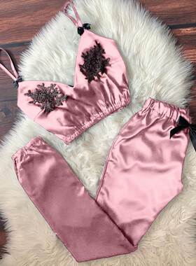 Fashion lace lace suspenders trousers pajamas two-piece set