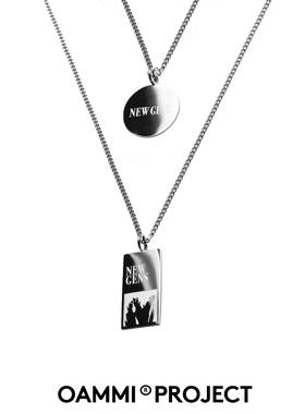 OAMMI新款方圆牌硬币叠项链男潮牌配饰项链男女潮人吊坠网红嘻哈