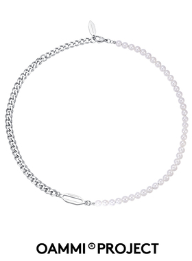 OAMMI原创潮牌不对称贝珠链条高级感拼接项链男女百搭轻奢锁骨链