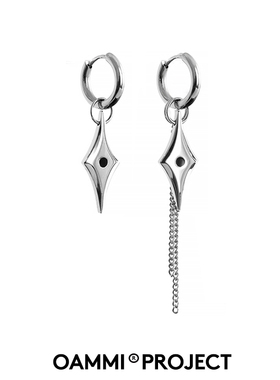 OAMMI原创设计芒星滴油酷黑流苏简约耳环夹耳饰钛钢情侣男士送礼