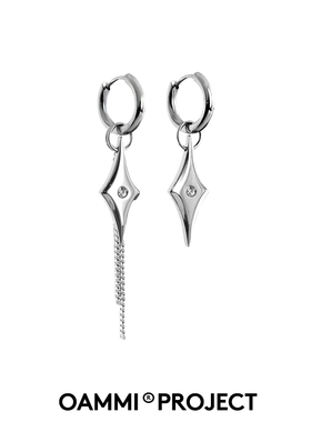 OAMMI原创设计芒星锆石流苏简约耳环夹耳饰钛钢情侣男士送礼