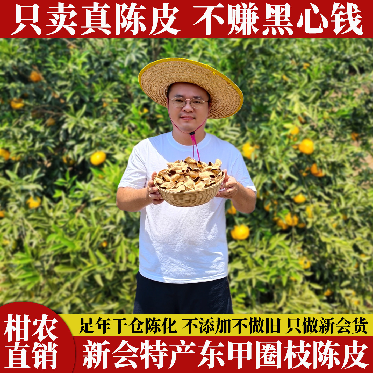 正宗新会陈皮东甲陈皮圈枝老树大红柑皮新皮三年五年农家自晒广东