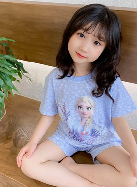 冰雪奇缘家居服儿童套装女童Elsa女王短袖短裤两件套艾莎公主睡衣