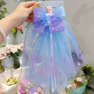 冰雪奇缘儿童发夹艾莎公主披纱Elsa女王发饰蓝色头纱宝宝飘纱发卡