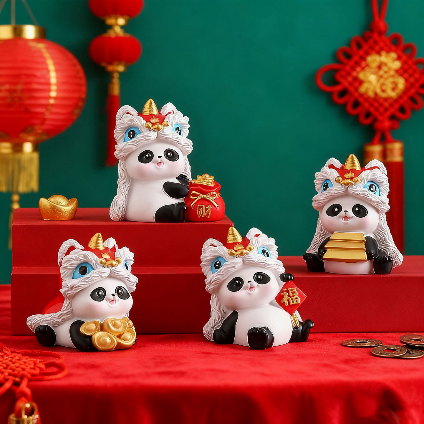 招财熊猫公仔可爱手办新年礼物