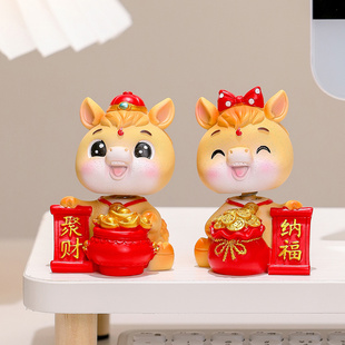 招财纳福国潮马生肖吉祥物电脑桌显示器支撑架托桌宠摆件新年礼物