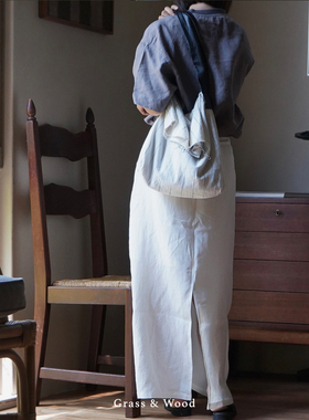 Grass&Wood白色竖条纹单肩包肩带可调节帆布袋小众设计感斜挎包