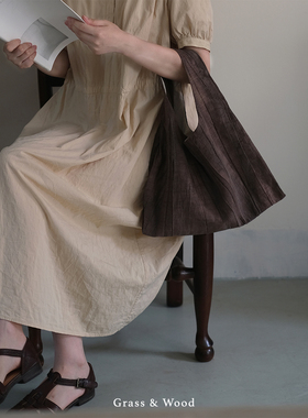 Grass&Wood日系压皱棉麻手拎包便携休闲腋下包复古高颜值手腕包