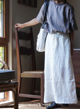 Grass&Wood亚麻直筒裙汉麻天丝及踝半裙高质感显瘦开叉长裙新品