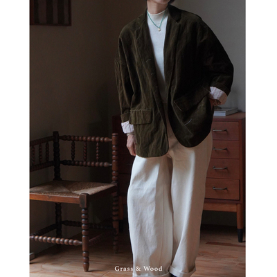 Grass&Wood工匠金属丝绒西装外套