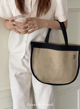 Grass&Wood进口雨露麻手拎包大容量复古法式女休闲手提袋新品韩式