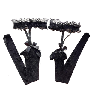 U.E.I日系JK大码蕾丝吊带渔网高筒袜长筒大腿袜洛丽塔黑色过膝袜