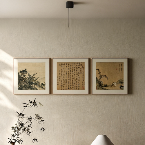新中式茶室书房装饰画古山亭台玄