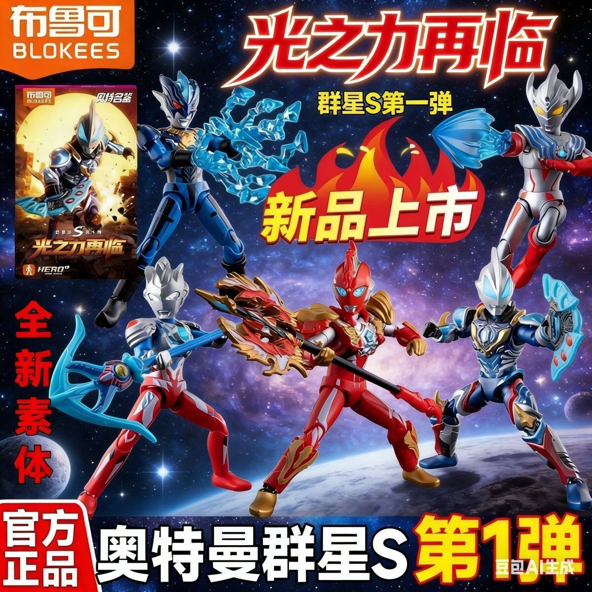 布鲁可奥特曼群星版S第1弹玩具模型光之力再临拼装可动奥特曼玩具