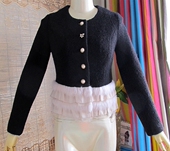 新款 女式 修身 魅惑实拍春季 兔毛拼接短款 加厚毛呢小外套孤品样衣