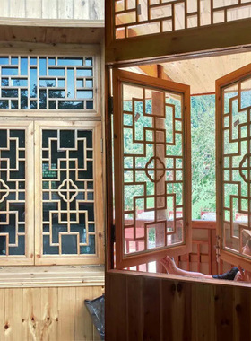 东阳木雕仿古门窗中式隔断玄关屏风镂空实木花格雕花窗户花窗定制