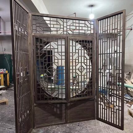 古风摄影做旧屏风圆窗拍摄道具可打开中式复古镂空花格隔断定制