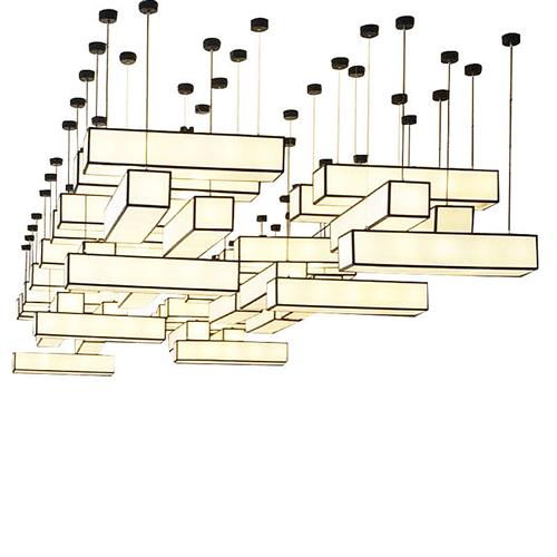抖音直播间长方形吊灯新中式酒店大堂中国风组合灯工程布艺组合灯