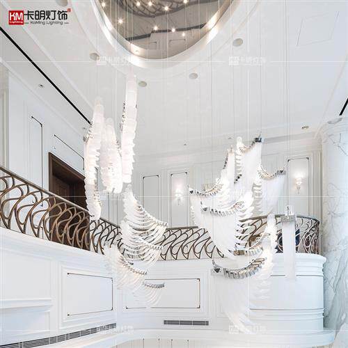 酒店大堂复式别墅楼楼梯间长吊灯售楼部沙盘翅膀装饰挂件灯具定制
