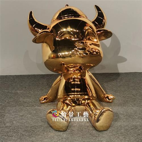 现货磨具卡通雕塑玻璃钢电镀新年牛雕塑玻璃钢电镀雕塑牛造型