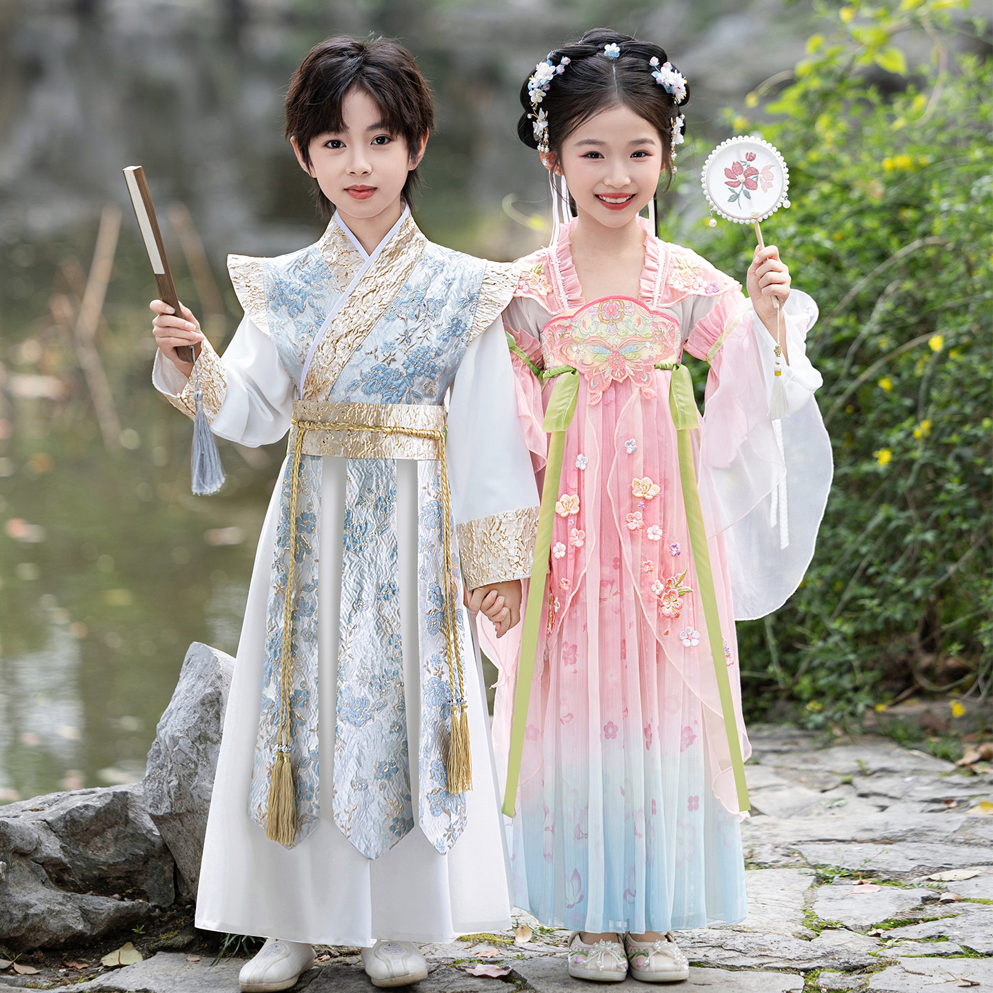 儿童汉服夏季古风男童幼儿园舞蹈合唱演出服国风新中式女童唐装