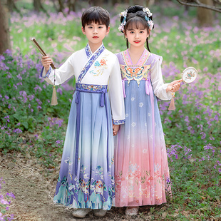 演出服 中国风女童唐装 男童汉服2025年新款 儿童国学服书童古装