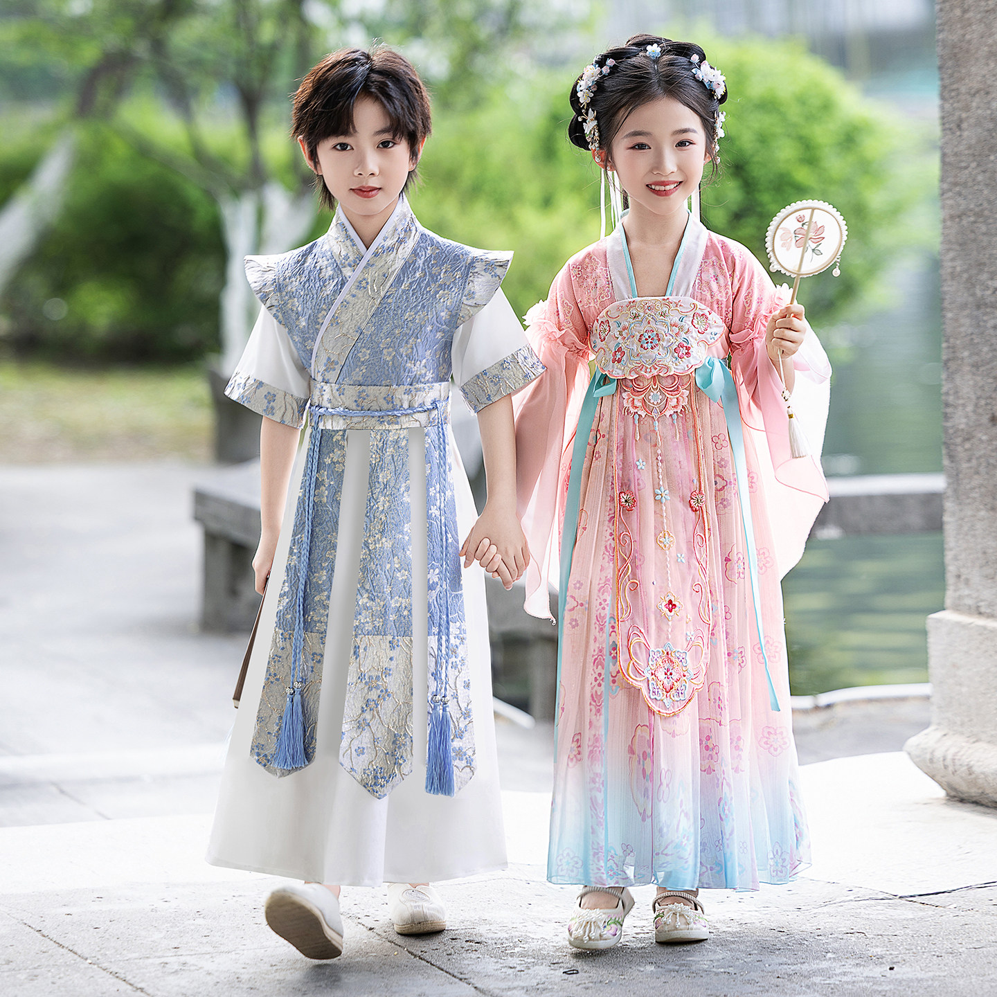 儿童小学生开笔礼古装女童汉服国学服中国风男童三字经演出服装